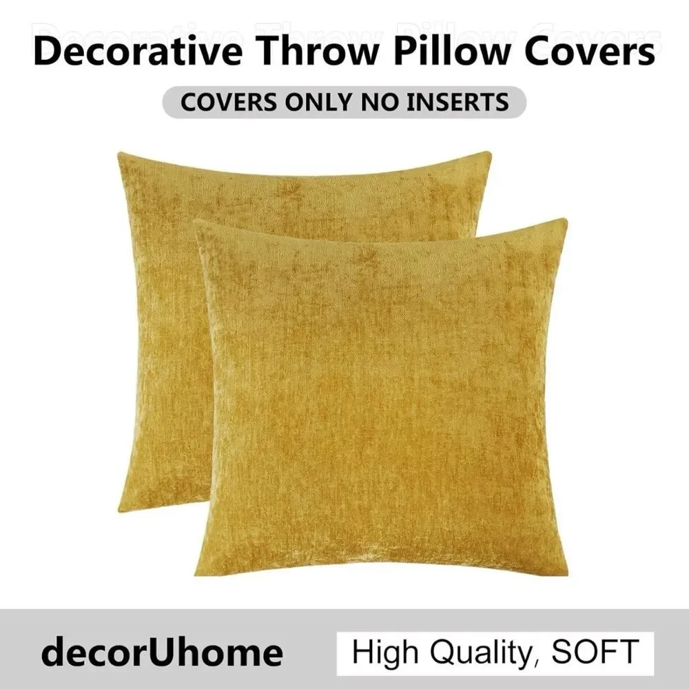 decorUhome Chenille Mineral Yellow Spring Throw Pillow Covers 24x24 Inch Set 2